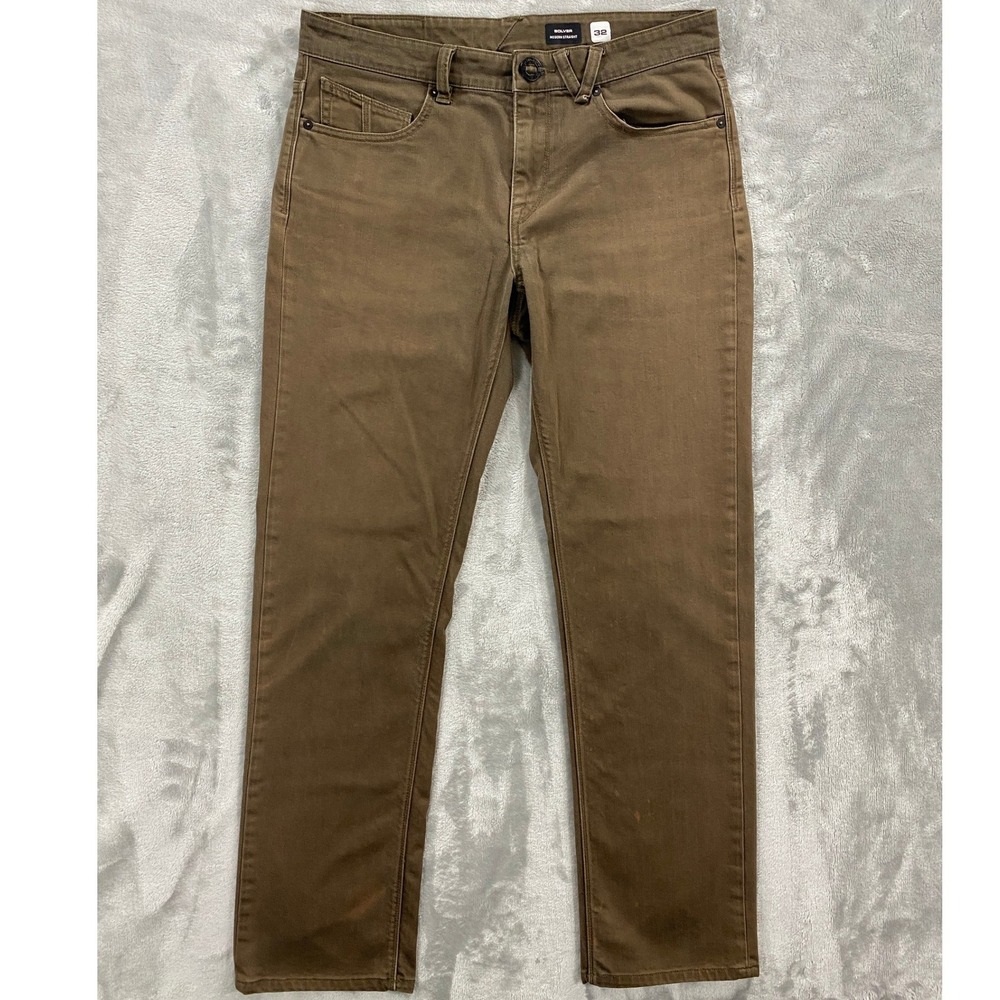 Volcom Solver Modern Straight Pants Mens 32 Brown Skater Chino Stretch A1131703